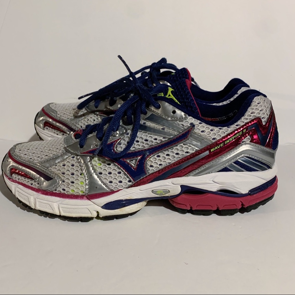 Mizuno Wave Inspire 8 Athletic Running Shoes, Silver Blue Pink, Women’s size 8.5